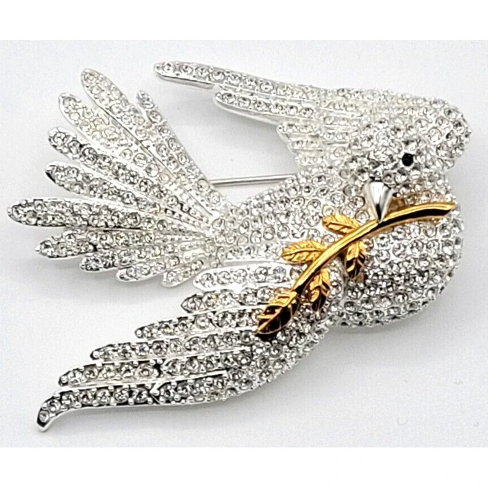 JOAN RIVERS DOVE OF PEACE W/ OLIVE BRANCH BROOCH CLEAR CRYSTALS‎
